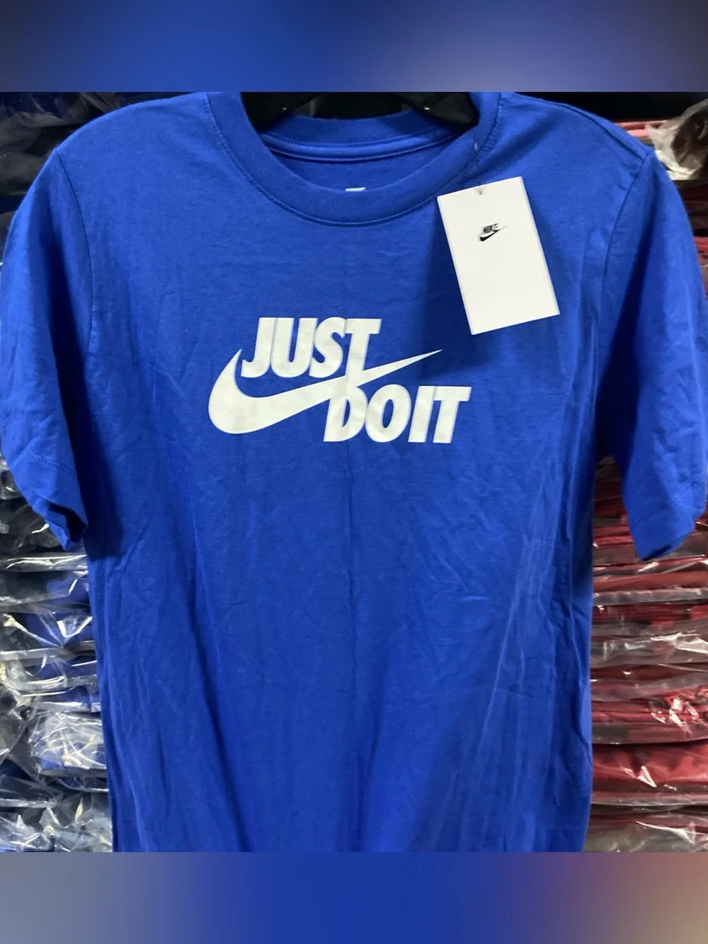 The Nike Tee “Just Do It” T-Shirt Logo Kids XL Unisex Blue White NWT FV4078-480